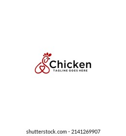 Minimalist chicken and heart logo concept design icon