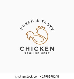 Minimalist Chicken Logo, Rooster Logo Template Vector With Vintage Retro Hipster Style for Restaurant in Minimal Icon Label Design