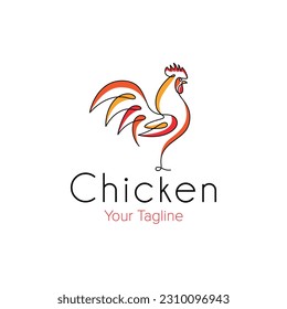 Minimalist chicken, rooster line art logo icon design vector illustration