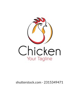 Minimalist chicken, rooster line art logo icon design vector 