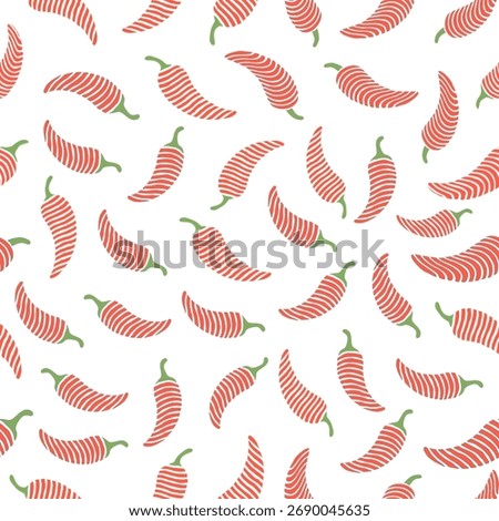 Minimalist Chili Pepper Seamless Pattern Vector Illustration. Texture. hot chili pepper. Red chili pepper hand drawn illustration. Vibrant red chili pepper.