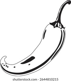 Minimalist chilli outline design featuring clean lines and bold simplicity. Ideal for food-themed graphics, spice packaging, or culinary branding.