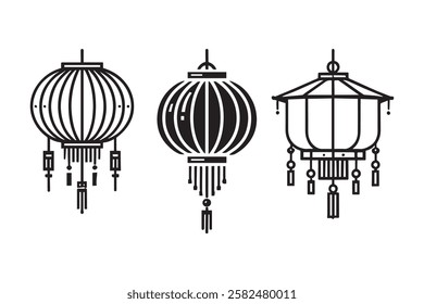 minimalist chinese lantern silhouette in white background