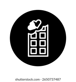 Ilustração de barra de chocolate minimalista mostrando afeto e doçura em um fundo escuro em apresentação circular