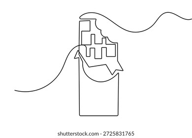Esboço de barra de chocolate minimalista em um estilo de arte de linha isolado no fundo branco design vetor