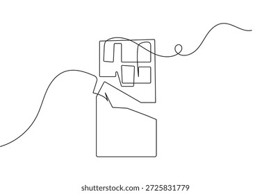 Esboço de barra de chocolate minimalista em um estilo de arte de linha isolado no fundo branco design vetor
