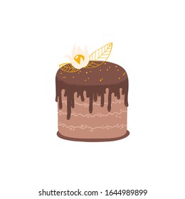 Minimalist chocolate cake with fezalis. Isolated flat vector illustration in simple cartoon style on a white background.