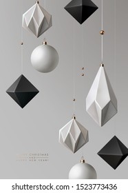 Minimalist Christmas background with contemporary geometrical decorations