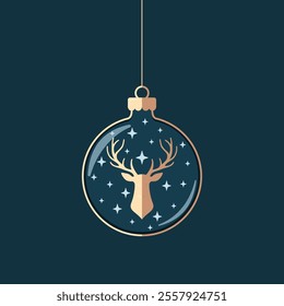 A minimalist Christmas card design with a reindeer and small stars in a modern and elegant style.