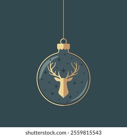 A minimalist Christmas card design with a reindeer and small stars in a modern and elegant style.