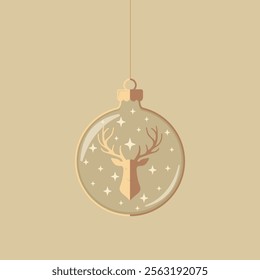 A minimalist Christmas card design with a reindeer and small stars in a modern and elegant style.