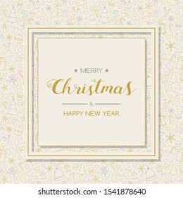 Minimalist Christmas card with greetings and decorations. Vector