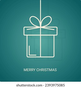 Minimalist Christmas card with hanging gift box in linear style. Christmas abstract background. Vector illustration.