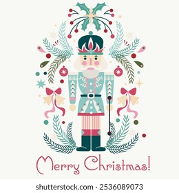 Minimalist Christmas Card. Scandinavian style, Nutcracker. 