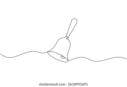 Minimalist christmas decoration, a bell with ribbon drawn with one continuous line. Jingle bell continuous one line drawing, single line art element, minimalist sketch line vector illustration.