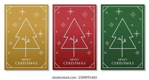 Minimalist Christmas design set. Design with Christmas tree with snow and star. Use this design for a greeting card, postcard, poster or cover.