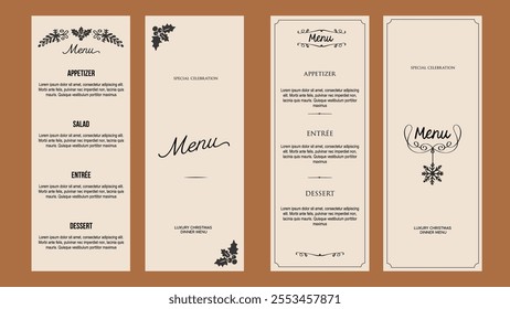 Minimalist Christmas Dinner Menu Design , Elegant Vintage Style for Special Celebrations