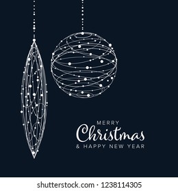 Minimalist Christmas Flyer  Card Temlate With Abstract Christmas Decoration Baubles On Dark Background