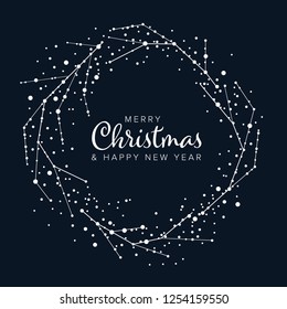 Minimalist Christmas Flyer  Card Temlate With Abstract Advent Wreath On A Dark Blue Background