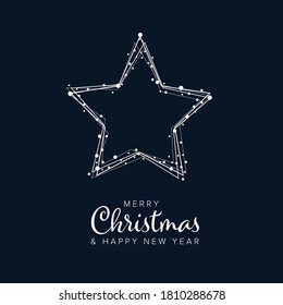 Minimalist Christmas flyer  card temlate with white snowflakes on a star shape and dark background