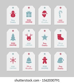 Minimalist Christmas gift tags with decorations and greetings. Vector
