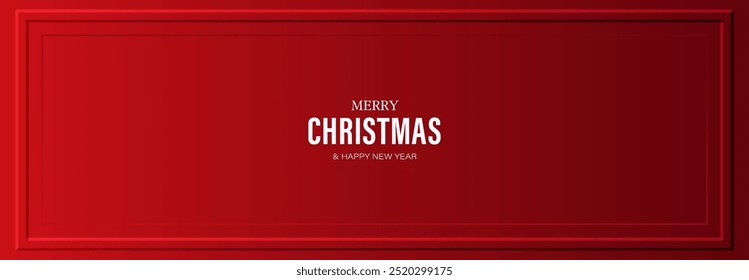Minimalist Christmas greeting card featuring a frame red background. Vector Illustration