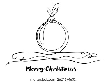 Minimalist christmas line drawing with ball holiday decoration art, postcard