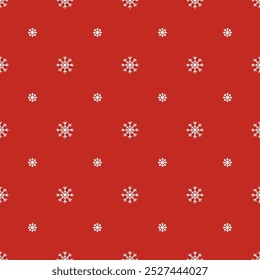 Minimalist Christmas Pattern with Snowflakes on Red Background