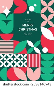 Minimalist Christmas poster with mosaic elements in geometric style, perfect as a modern holiday greeting card. Vector illustration.