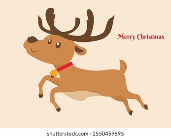 A minimalist Christmas reindeer vector with simple lines and bright colors