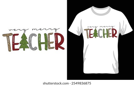 Minimalist Christmas teacher T-shirt collection for gift. Download print-ready file now