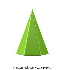 Minimalist Christmas tree cone shape unique decorative design for interior decorative 3d isometric vector illustration. Bright green Xmas spruce modern triangle symbol of traditional winter holiday