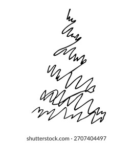Minimalist christmas tree design for elegant holiday decorations and greeting cards. New Year illustartion. Black and white graphics. For postcard, banner, textile, packaging. Chaotic Christmas tree