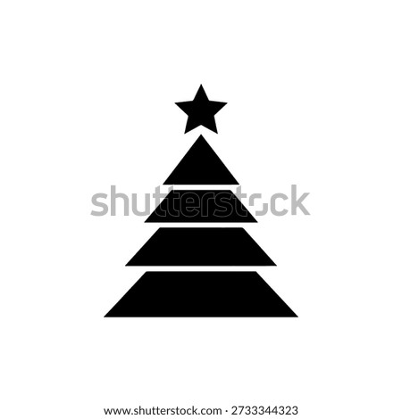 A minimalist Christmas tree graphic, notable for its bold silhouette style, provides a classic holiday representation.
