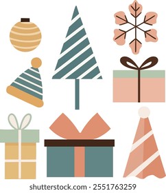 Minimalist Christmas Tree and Holiday Decor Vector Set