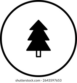 Minimalist christmas tree icon design within a circular frame evoking the spirit of nature