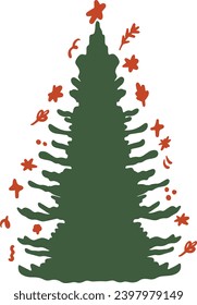 Vector de iconos de árbol de Navidad minimalista - Árbol de Navidad aislado - Diseño de ilustración de árbol de Navidad dibujado a mano - Material gráfico de árbol de Navidad plano