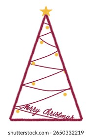 Minimalist Christmas tree illustration formed by a single swirling RED line with a yellow star on top. Artistic and elegant, perfect for holiday cards, posters, and festive seasonal decor.
