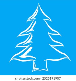 Minimalist Christmas Tree Outline on Blue Background - Festive Holiday Vector Illustration