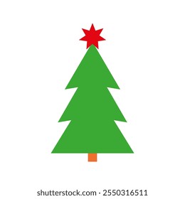 Minimalist Christmas Tree with Red Star. A simple illustration of a Christmas tree in a minimalist style, featuring a red star on top. Perfect for holiday cards, posters, packaging, and digital design