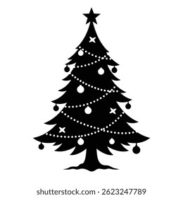 Minimalist Christmas Tree Silhouette With Ornaments Stars And String Lights Design