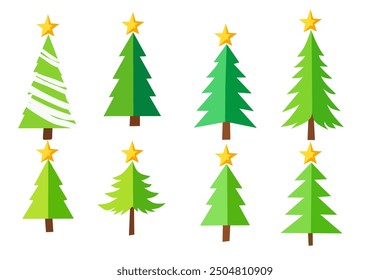 minimalist Christmas trees design, Christmas tree abstract vector set, minimal Christmas trees collection, Christmas tree minimalistic vector