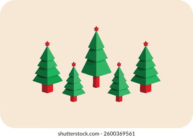 Minimalist Christmas Trees with Red Stars, Perfect for Holiday Decor and Festive Season Celebrations
