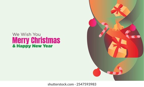 Minimalist Christmas Web Template with Blank White Copy Space. abstract fluid christmas background with gift box and ornamental vector illustration 