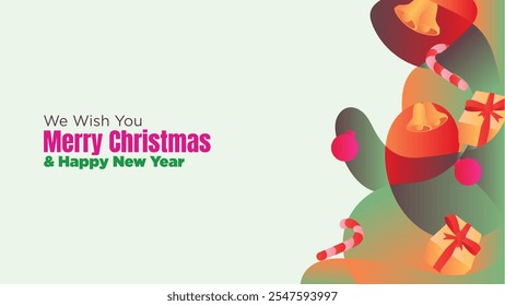 Plantilla de Web de Navidades minimalistas con Espacio para texto blanco en blanco. fondo abstracto fluido de Navidad con caja de regalo y Ilustración vectorial ornamental 