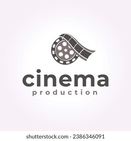 minimalist cinema logo design, camera roll vector illustration vintage