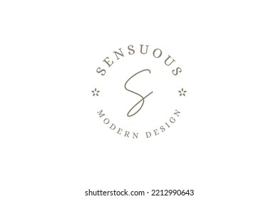 Minimalist circle abstract beauty care business logo design template calligraphy letters place for text vector illustration. Round monochrome marketing emblem branding identification fashion label