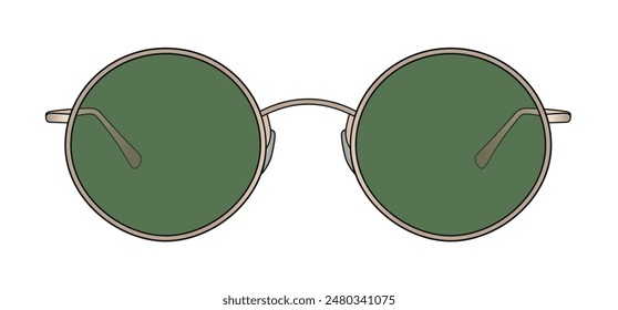 Minimalist Circle Eyewear, Trendy Female Eyewear, Circle Glasses With Green Lenses, Glasses Design Isolated In White Background, Realistic Fashion Vector