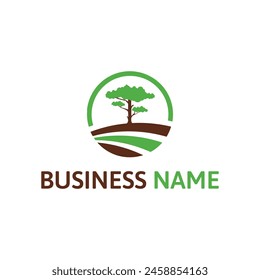 Minimalist Circle Farm and Tree Logo Concept