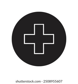 Ícone de sinal preto e branco do kit de primeiros socorros minimalista. Imagem vetorial.